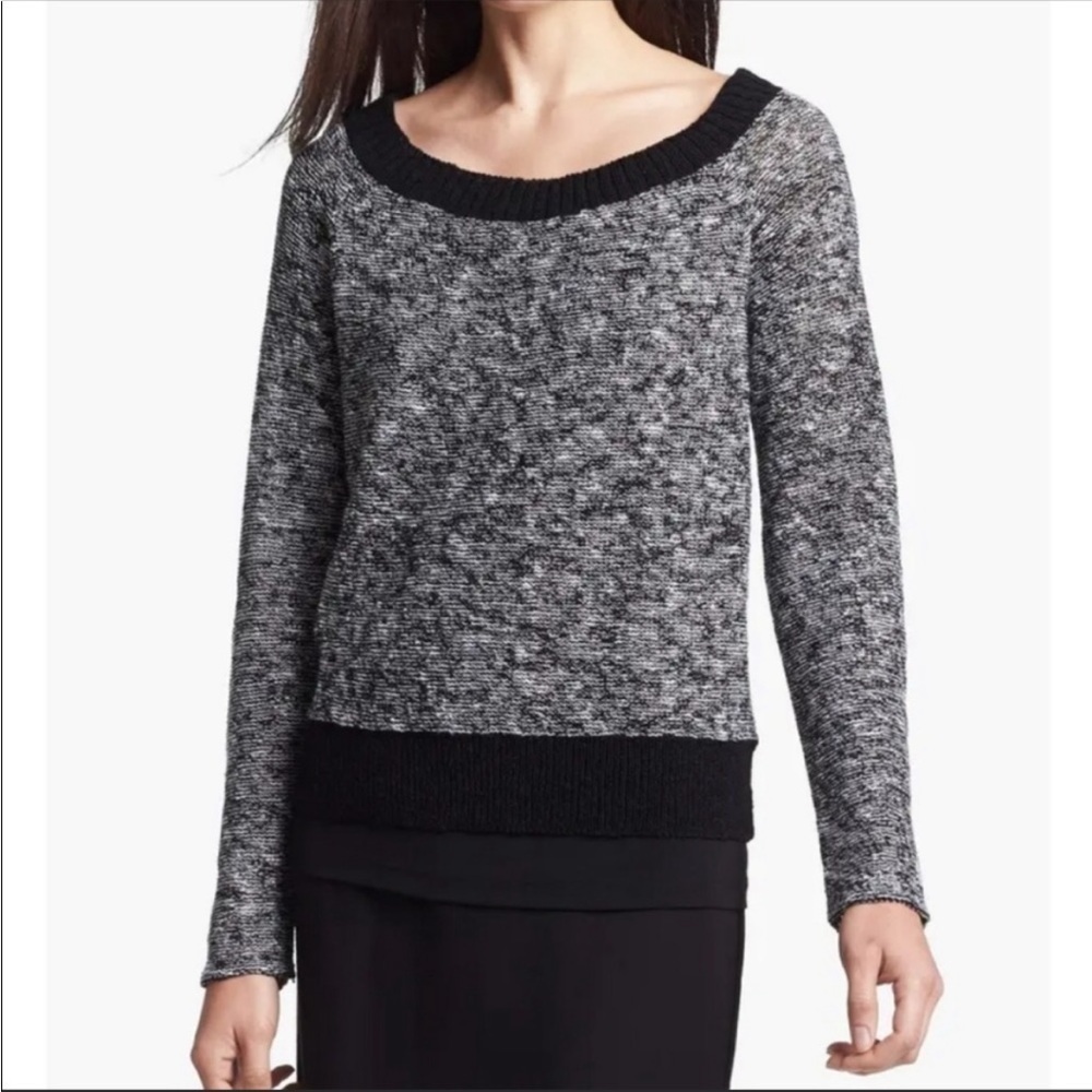 Eileen Fisher Melange Linen Twist Pullover Knit Sweater Size Small Black Casual